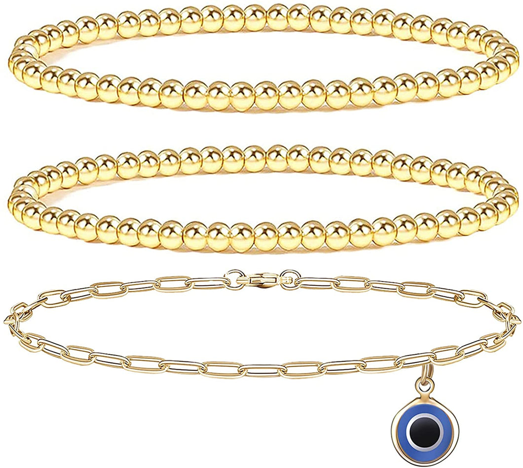 Reoxvo Evil Eye Layered Gold Bracelets for Women