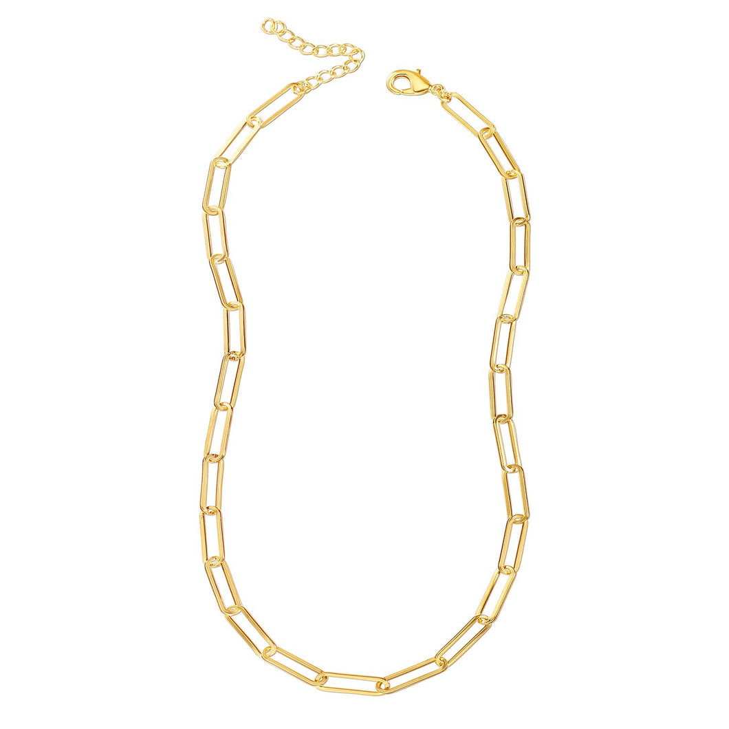 Hapuxt 14K Gold Plated Paperclip Chain Necklaces for Women 16-18inch