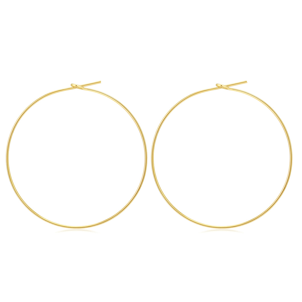 Hapuxt 14K Gold Plated Thin Hoop Earrings for Women Lightweight Wire Gold Hoops 30mm-70mm