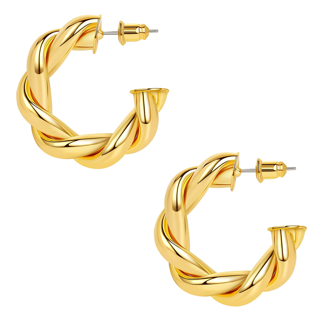 Hapuxt 14K Gold Plated Twisted Hoop Earrings for Women Lightweight Hollow Hoops 30mm-50mm
